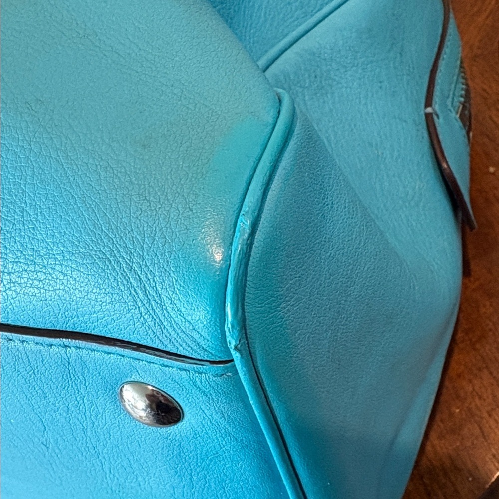 Coach perforated leather Haley Satchel turquoise/white tassels & hangtag Exce - Picture 11 of 17